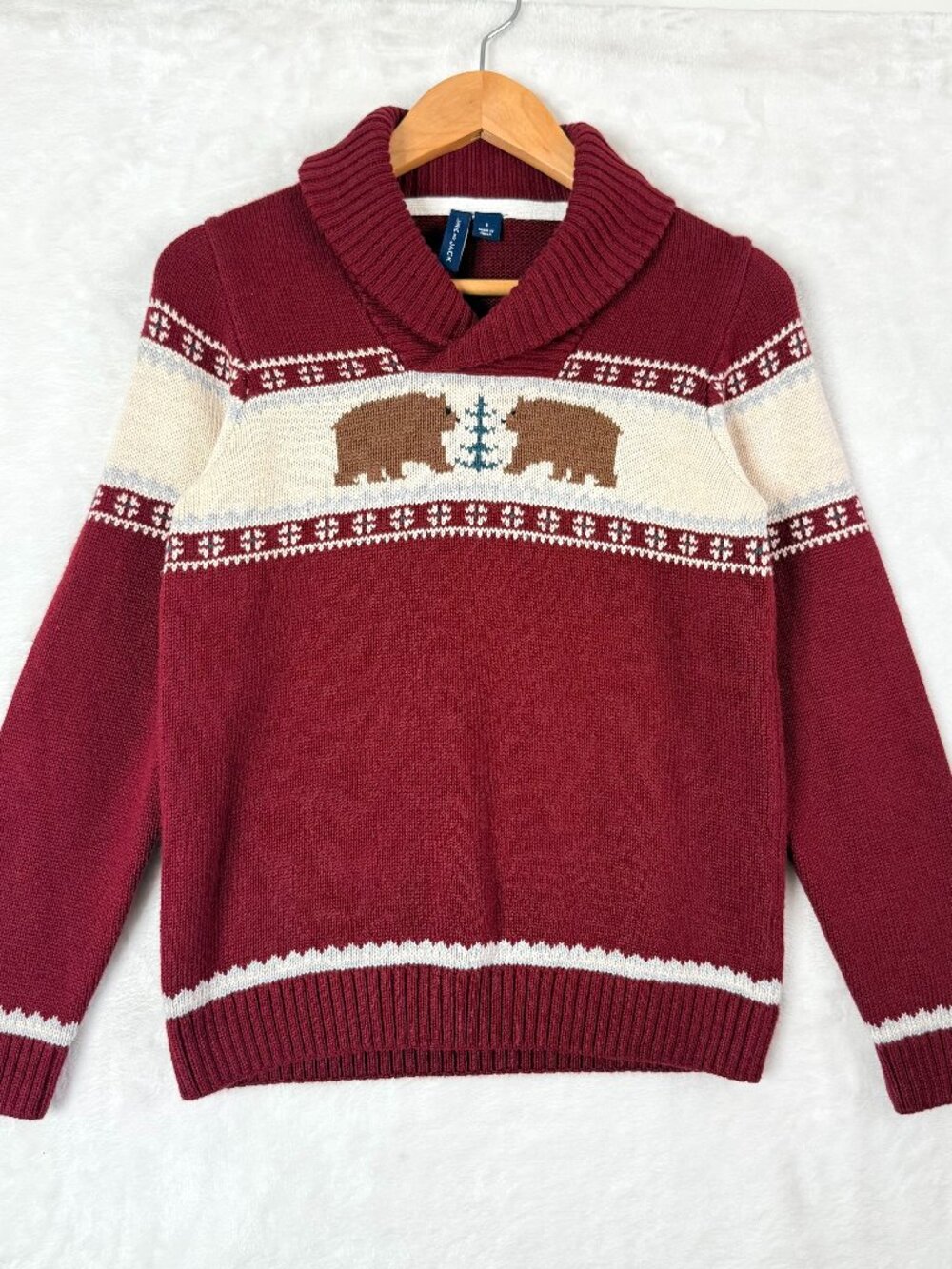 Janie And Jack Boys Bear Shawl Collar Knit Sweater 8 Autumn Winter Cozy School